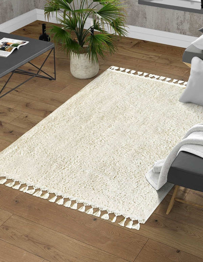 Fluffy Cream Rug: Washable Cotton Nursery Carpet