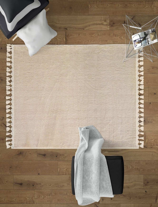 Fluffy Cream Rug: Washable Cotton Nursery Carpet