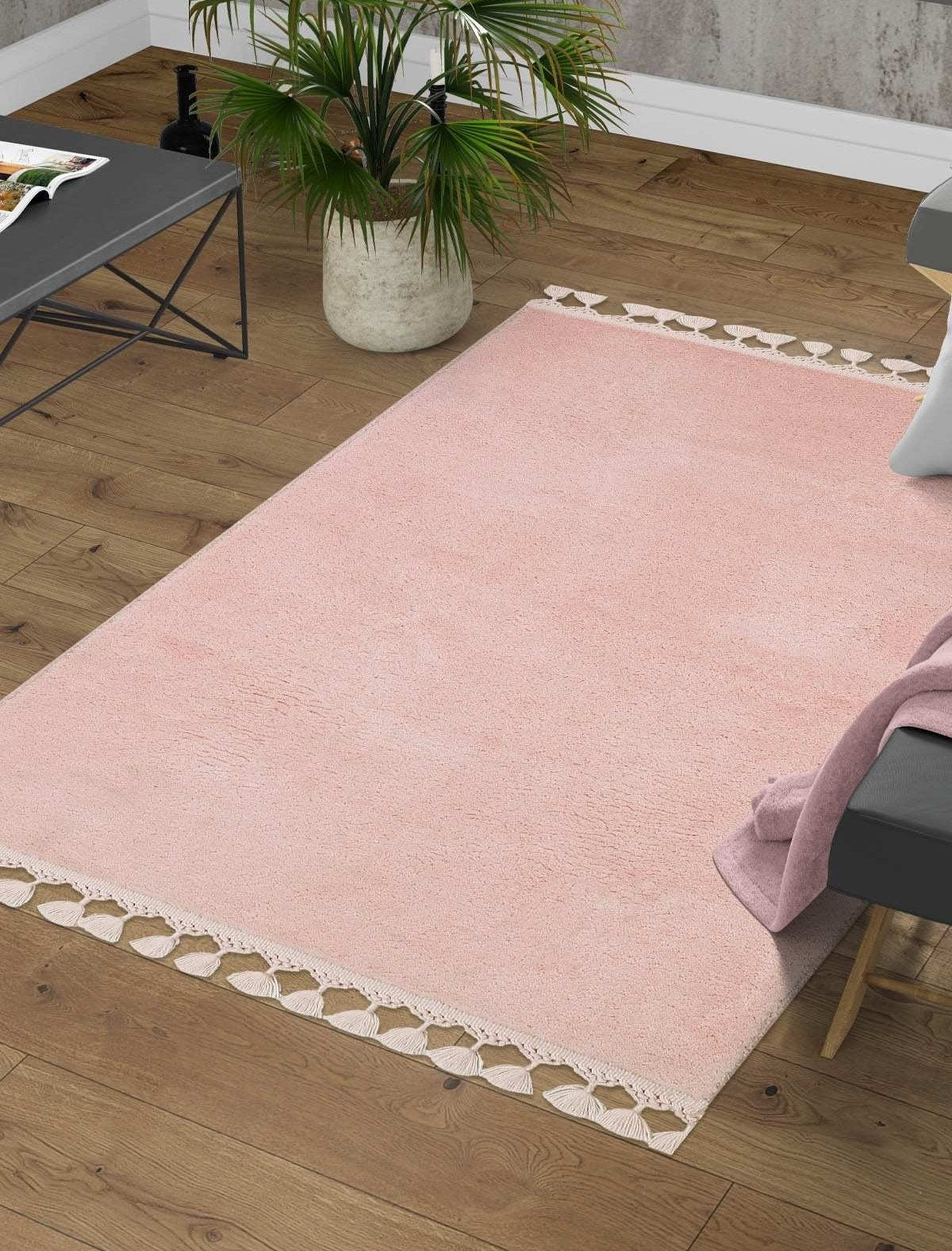 Fluffy Pink Rug: Modern Cotton Washable Carpet