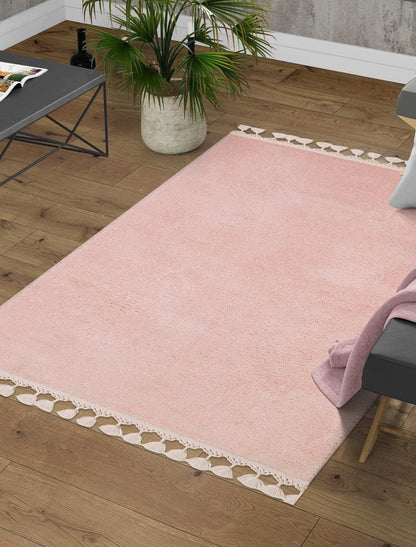 Fluffy Pink Rug: Modern Cotton Washable Carpet
