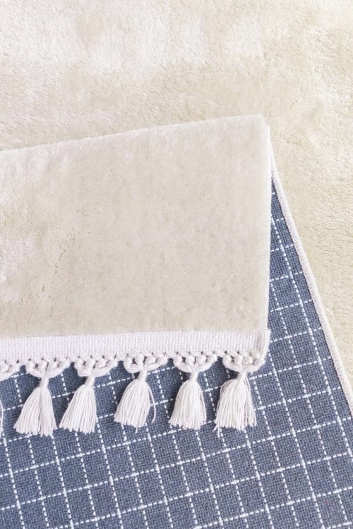 Fluffy Cream Rug: Washable Cotton Nursery Carpet