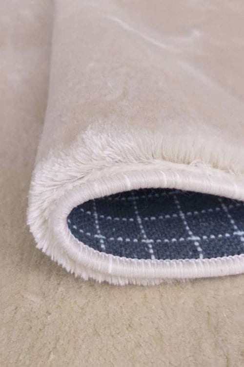 Fluffy Cream Rug: Washable Cotton Nursery Carpet