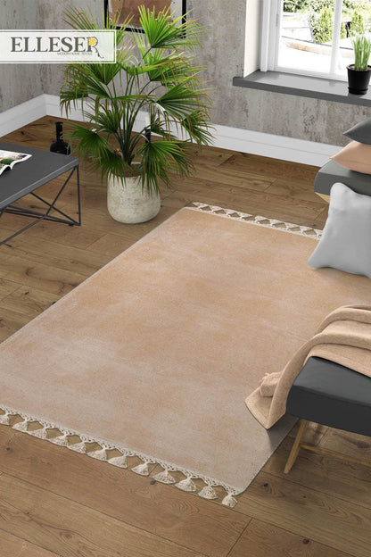 Fluffy Beige Rug with tassels: Modern Home Decor, Anti-Allergic Cotton Carpet