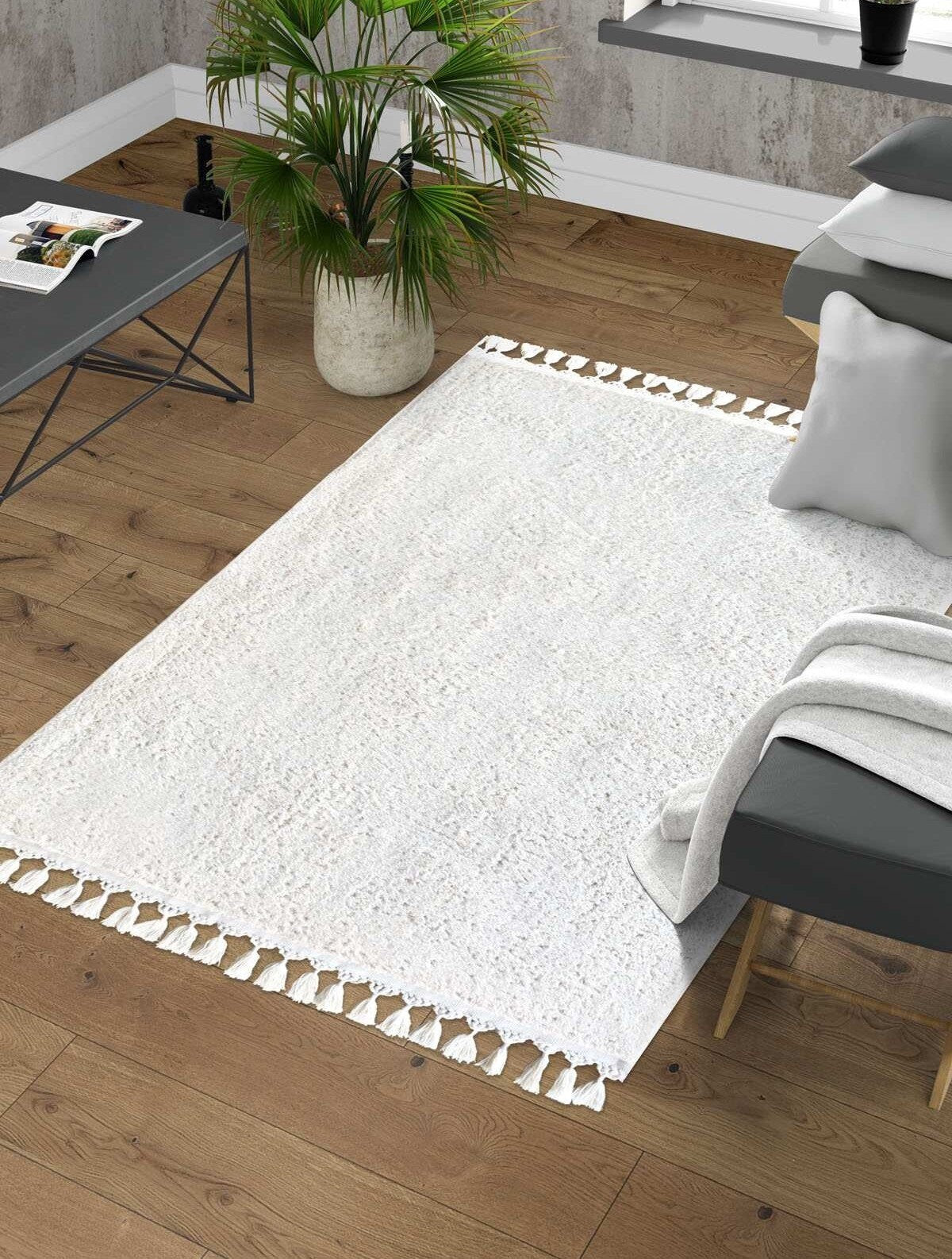 Fluffy White Cotton Rug: Modern Shag Carpet