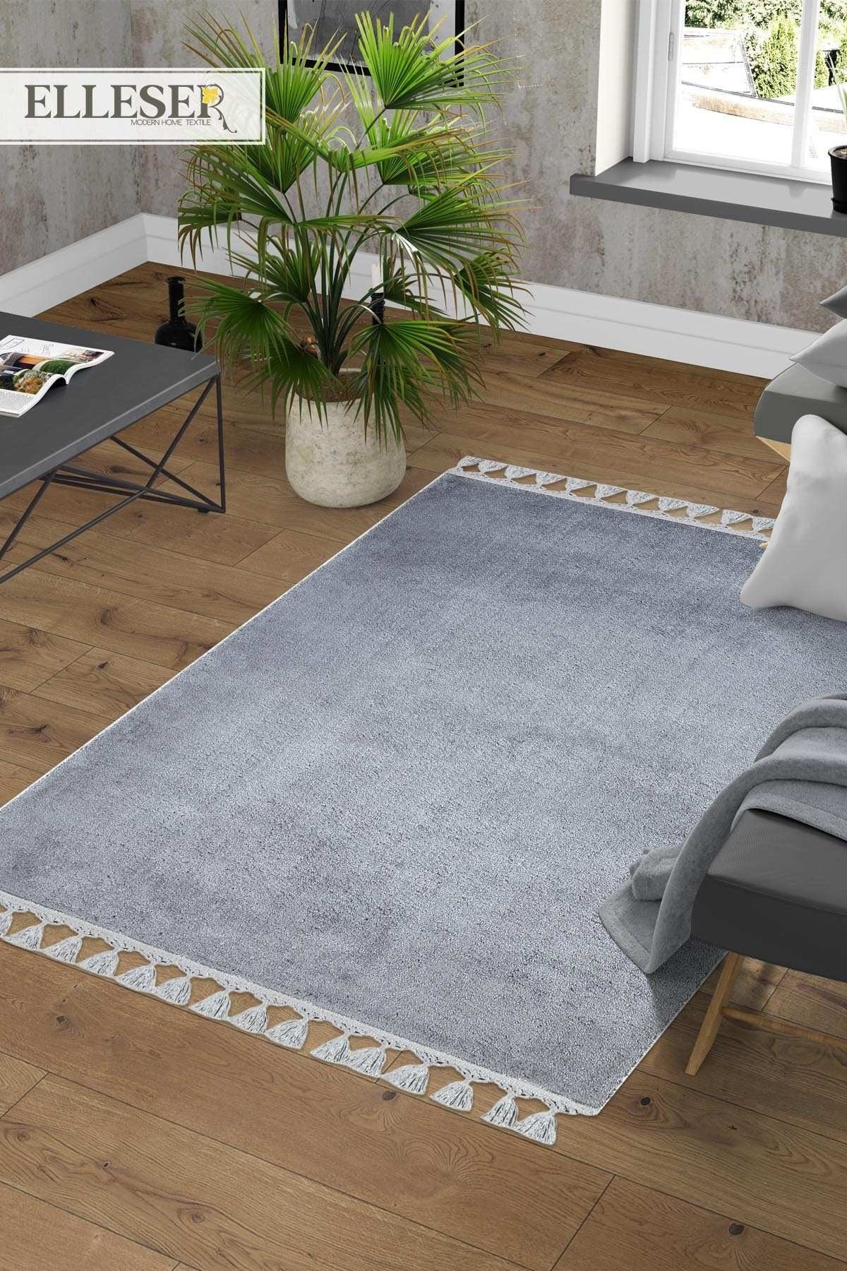 Fluffy Gray Rug: Modern Plain minimalist Washable Cotton Carpet