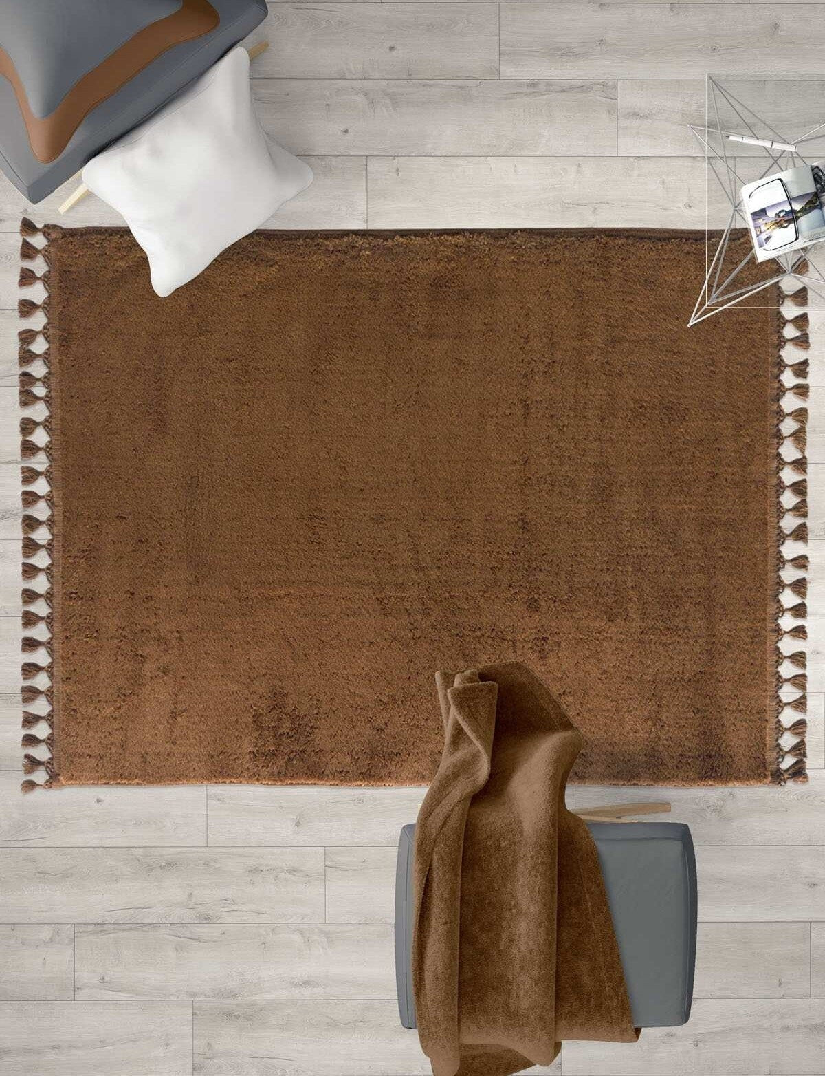 Fluffy Brown Rug: Modern Cotton Decorative Carpet
