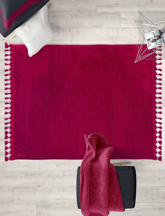 Red Fluffy Rug: Modern Fluffy Carpet with Tassels, Washable