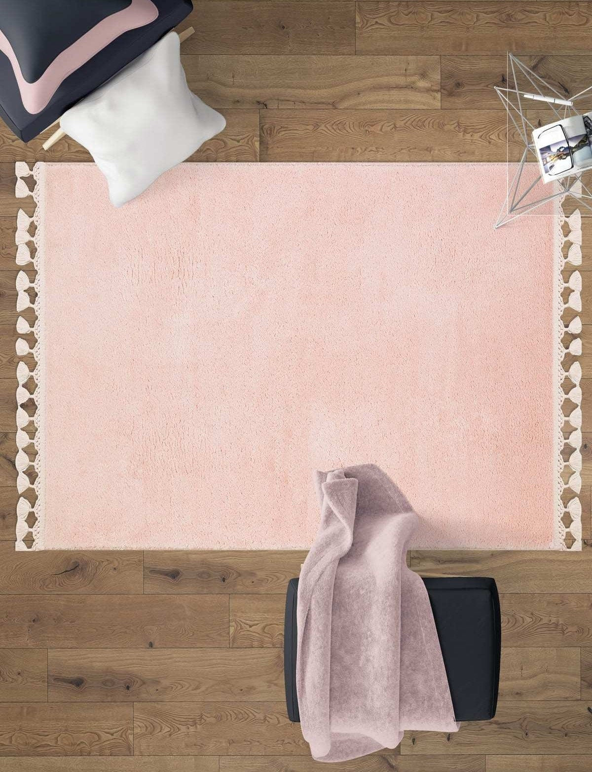 Fluffy Pink Rug: Modern Cotton Washable Carpet