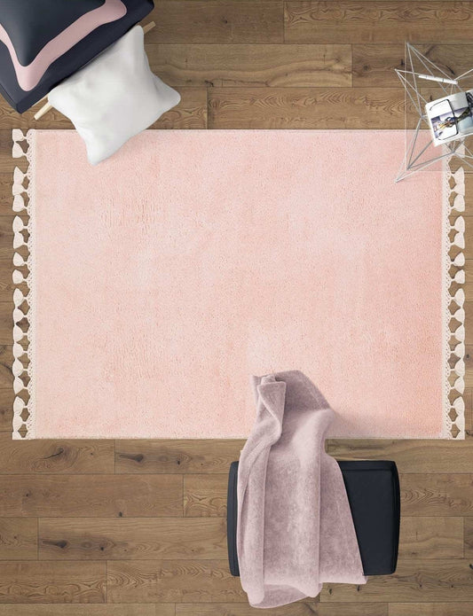 Fluffy Pink Rug: Modern Cotton Washable Carpet