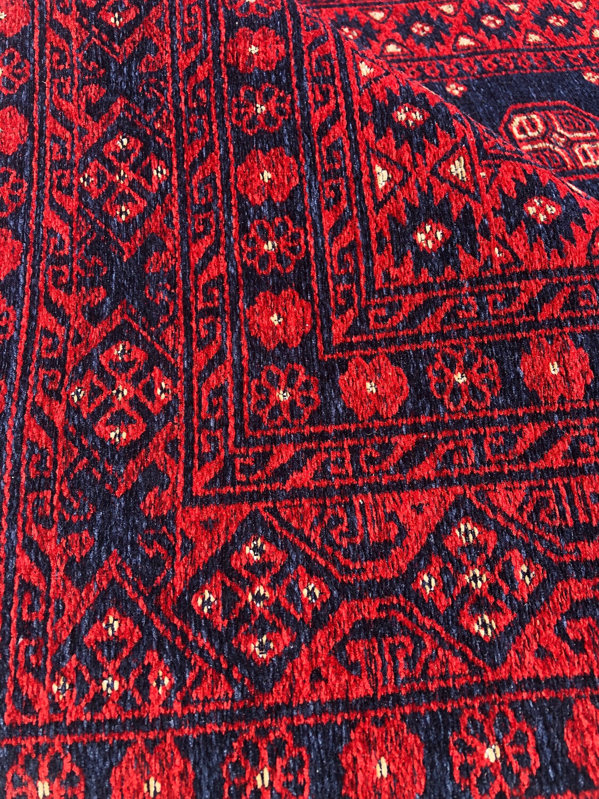 Red Afghan Rug: Traditional Bukhara Oriental Chenille Rug (3.9 x 5.9 ft)