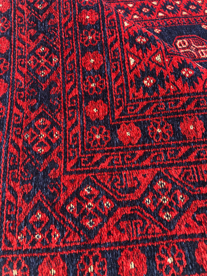 Red Afghan Rug: Traditional Bukhara Oriental Chenille Rug (3.9 x 5.9 ft)