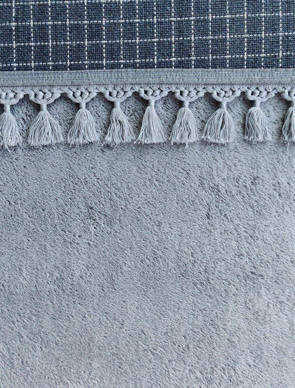 Fluffy Silver Rug: Modern Washable Cotton Carpet with Tassels