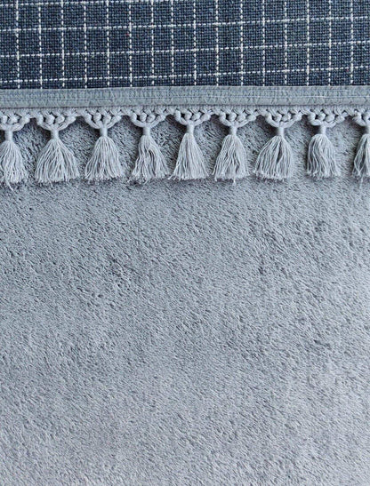 Fluffy Silver Rug: Modern Washable Cotton Carpet with Tassels