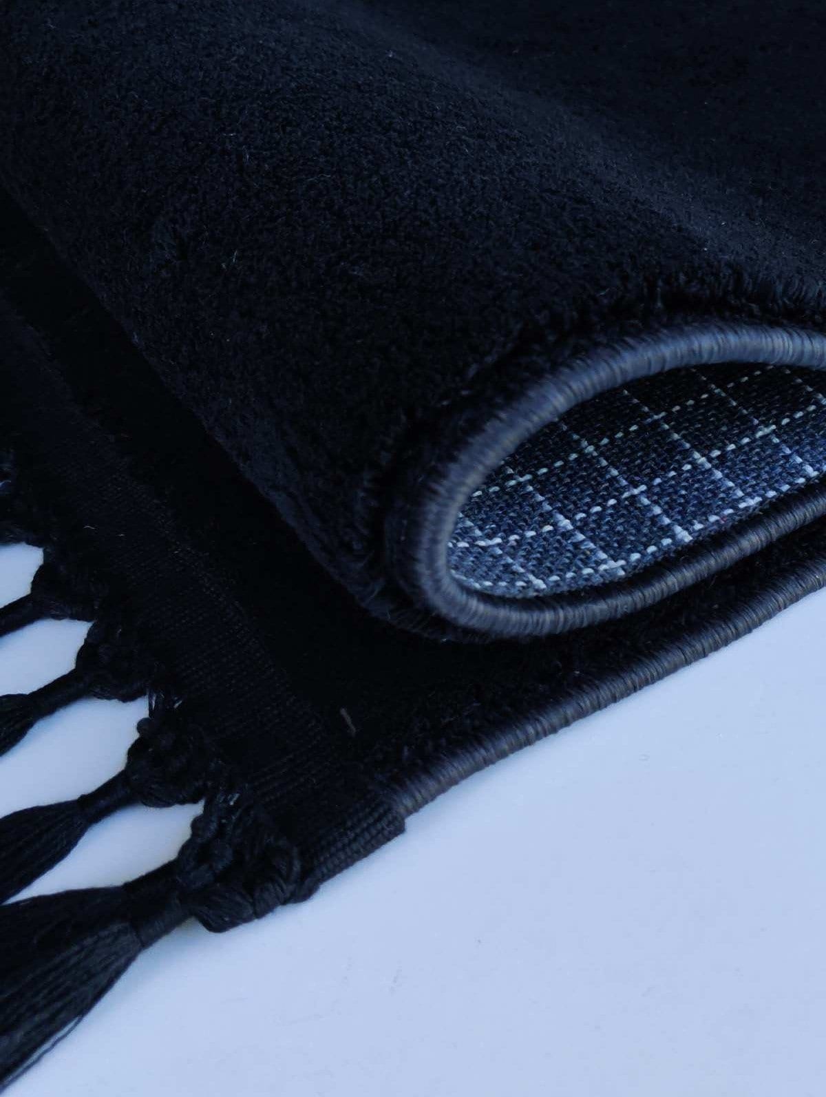 Black Fluffy Oval Rug: Modern Decorative Cotton Carpet
