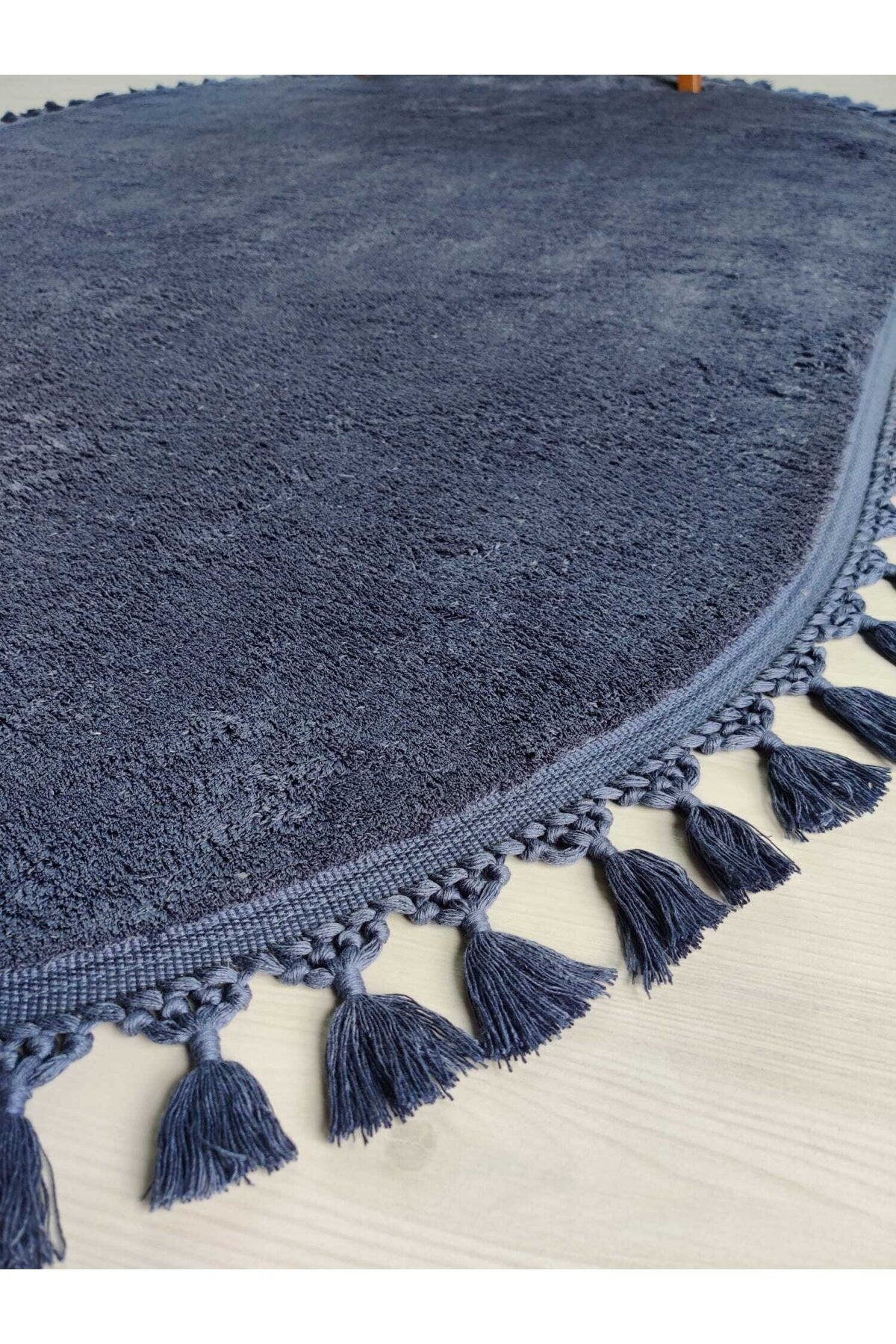 Fluffy Indigo Rug: Modern Washable Cotton Oval Carpet