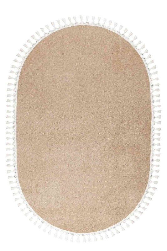 Fluffy Beige Rug: Modern Washable Cotton Carpet