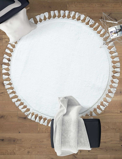 Fluffy White Round Rug: Cotton Tassel Carpet, Nursery Decor