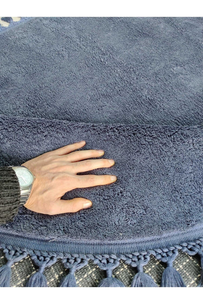 Fluffy Indigo Rug: Modern Washable Cotton Oval Carpet