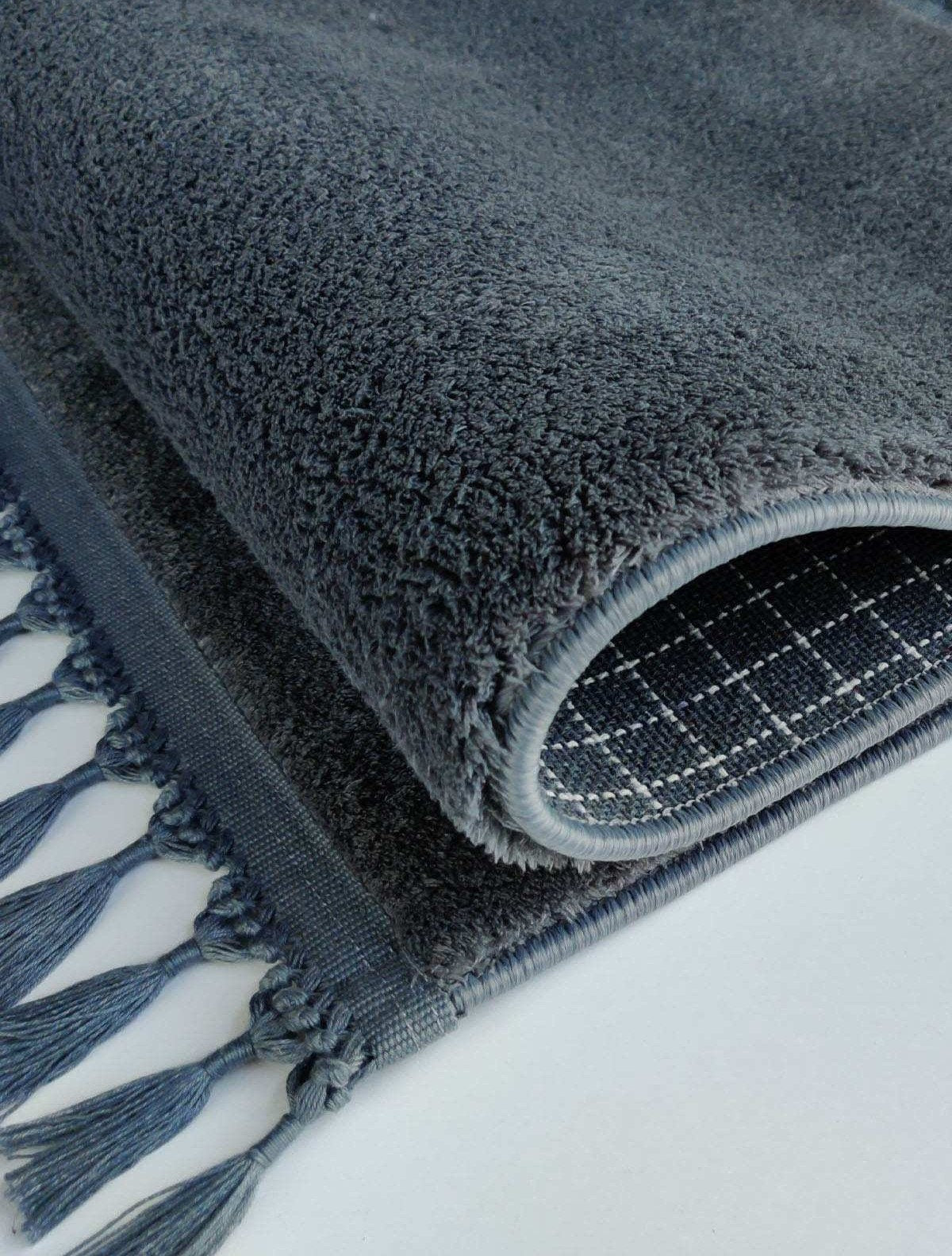 Gray Round Tassel Rug – Fluffy Washable Cotton Carpet for Nursery, Bedroom