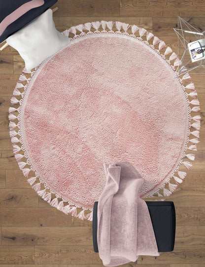Fluffy Pink Round Rug: Modern Washable Cotton Carpet