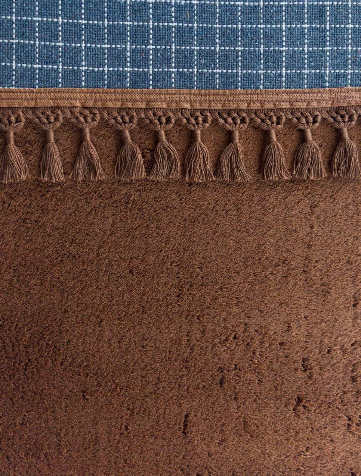 Fluffy Brown Round Rug: Washable Cotton Carpet with Tassels