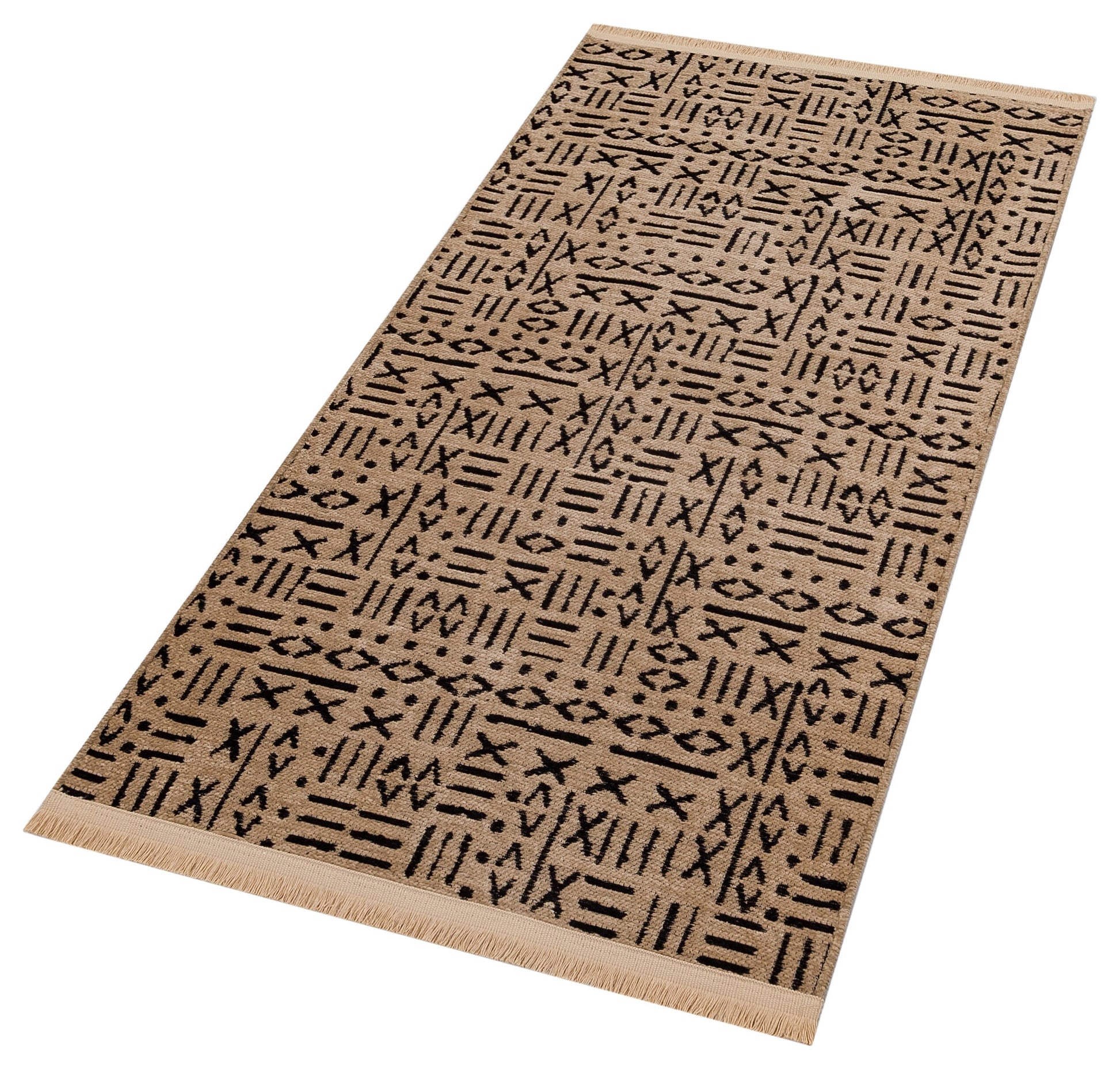 Modern Geometric Cotton Area Rug | Cream Charcoal Tribal Boho Carpet (Washable)