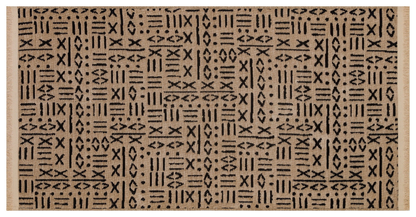 Modern Geometric Cotton Area Rug | Cream Charcoal Tribal Boho Carpet (Washable)