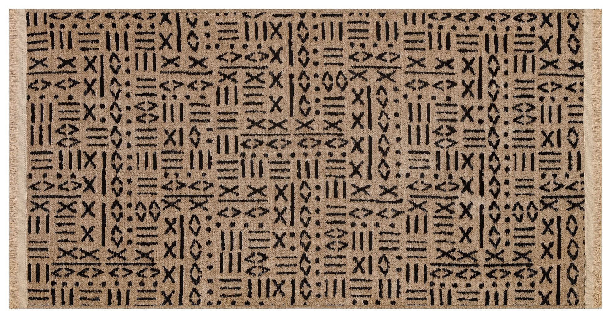 Modern Geometric Cotton Area Rug | Cream Charcoal Tribal Boho Carpet (Washable)