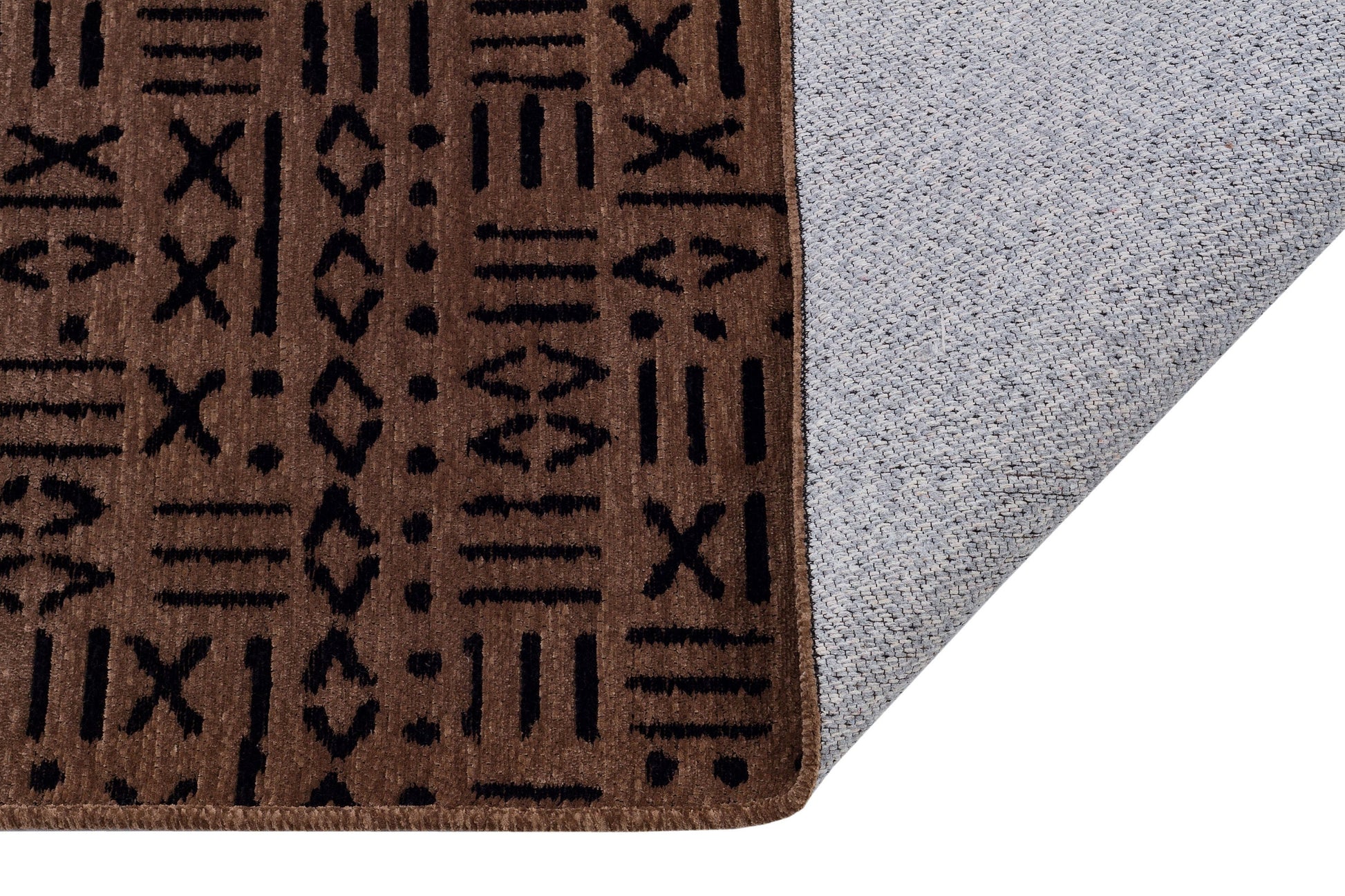 Modern Tribal Washable Cotton Rug – Brown & Black Geometric Boho Area Carpet with Fringe