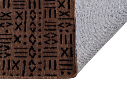 Modern Tribal Washable Cotton Rug – Brown & Black Geometric Boho Area Carpet with Fringe