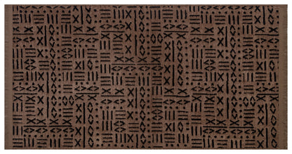 Modern Tribal Washable Cotton Rug – Brown & Black Geometric Boho Area Carpet with Fringe