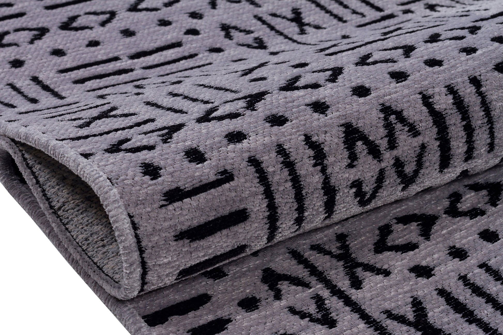 Modern Tribal Mudcloth Area Rug – Gray Black Geometric Boho Carpet