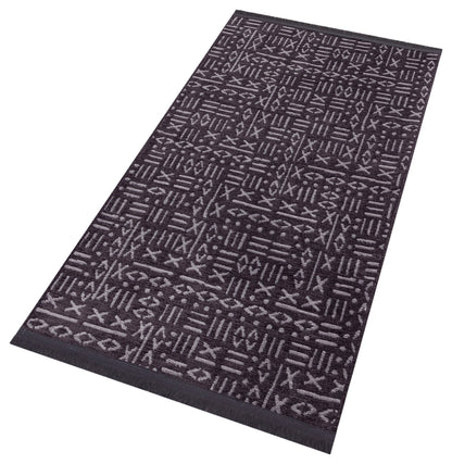 Charcoal Boho Runner Rug – Tribal Geometric Pattern, Fringe, Non-Slip (Machine Washable)