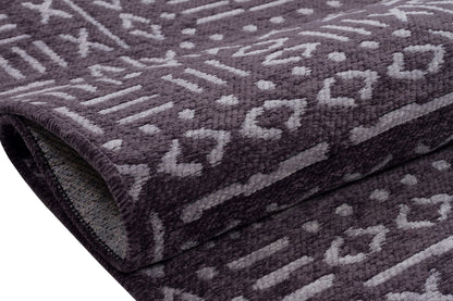 Charcoal Boho Runner Rug – Tribal Geometric Pattern, Fringe, Non-Slip (Machine Washable)