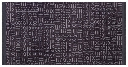 Charcoal Boho Runner Rug – Tribal Geometric Pattern, Fringe, Non-Slip (Machine Washable)