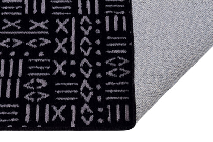Mudcloth Runner Rug – Black Cream Geometric Tribal Boho Entryway Mat