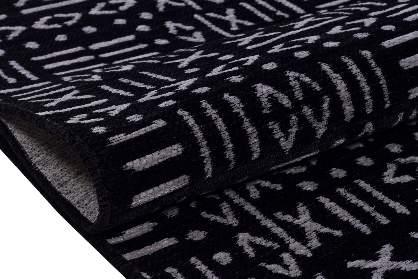 Mudcloth Runner Rug – Black Cream Geometric Tribal Boho Entryway Mat