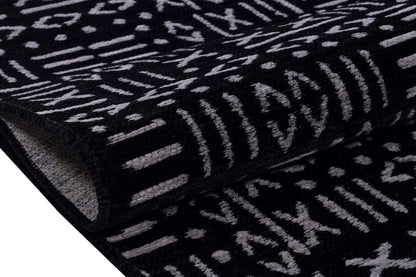 Mudcloth Runner Rug – Black Cream Geometric Tribal Boho Entryway Mat