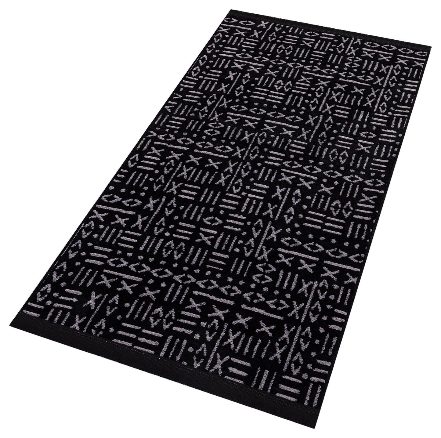 Mudcloth Runner Rug – Black Cream Geometric Tribal Boho Entryway Mat