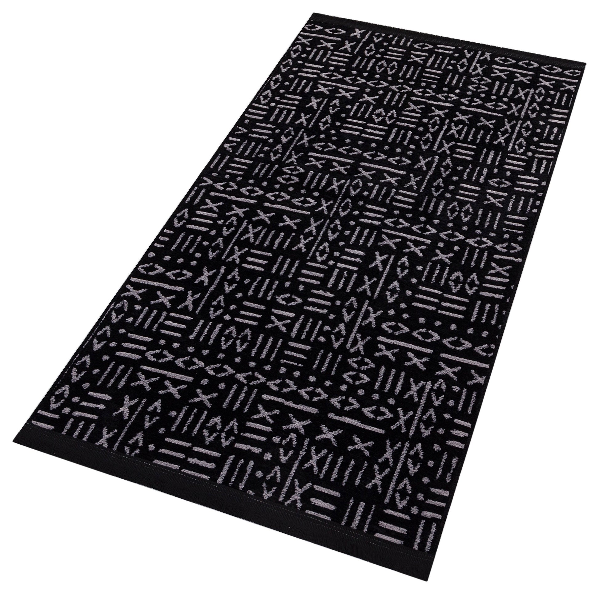 Mudcloth Runner Rug – Black Cream Geometric Tribal Boho Entryway Mat