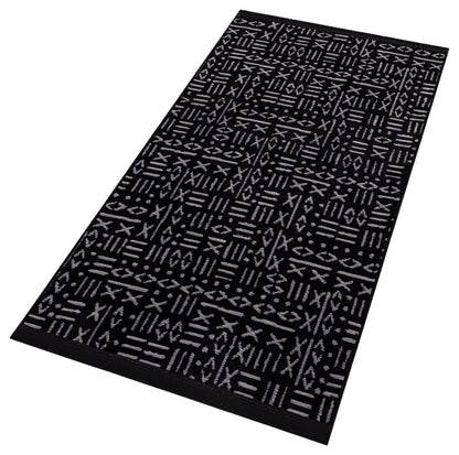 Mudcloth Runner Rug – Black Cream Geometric Tribal Boho Entryway Mat