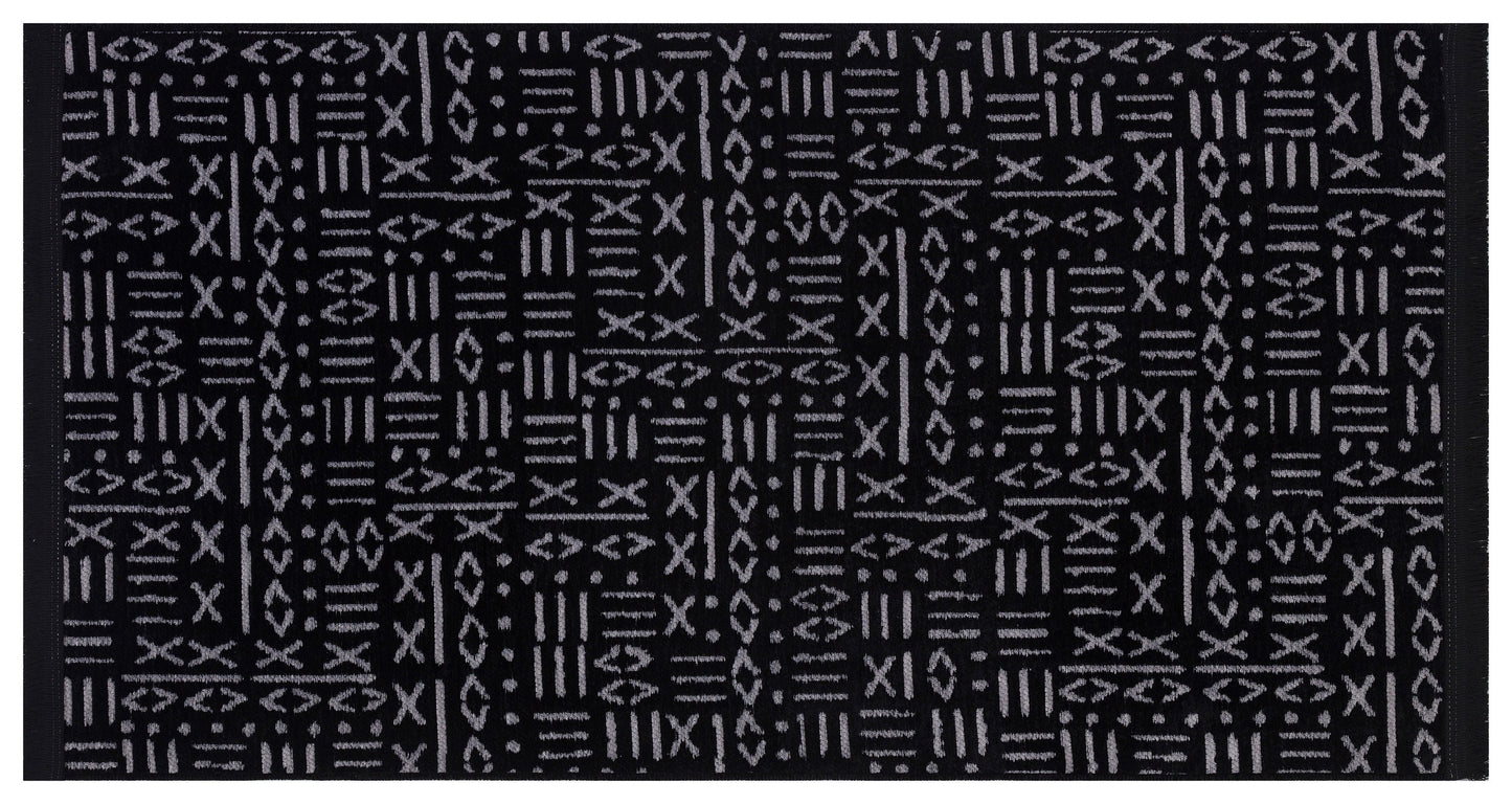 Mudcloth Runner Rug – Black Cream Geometric Tribal Boho Entryway Mat