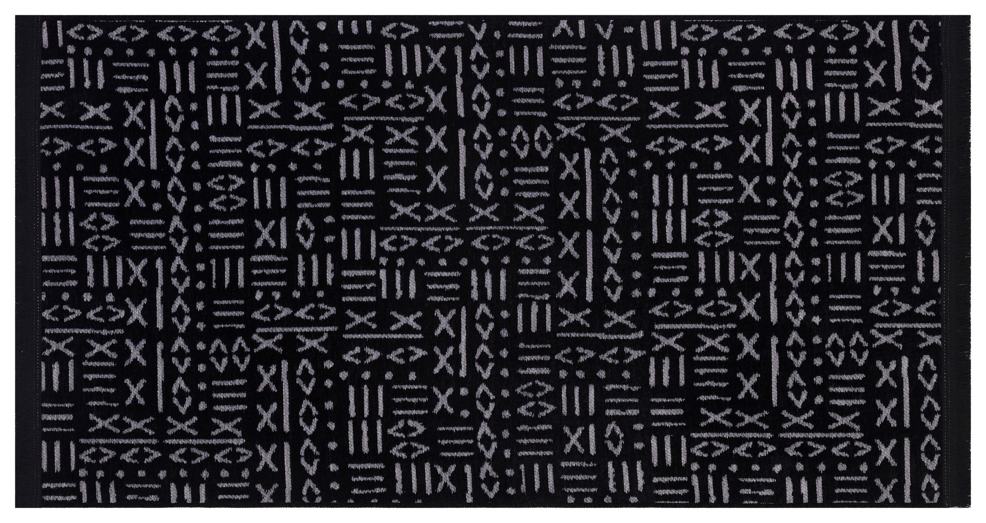 Mudcloth Runner Rug – Black Cream Geometric Tribal Boho Entryway Mat