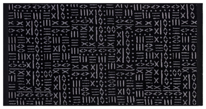 Mudcloth Runner Rug – Black Cream Geometric Tribal Boho Entryway Mat