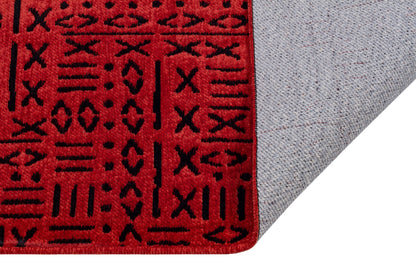 Red Tribal Geometric Rug, Boho Southwestern Accent Carpet, Scandinavian Decor Floor Rug