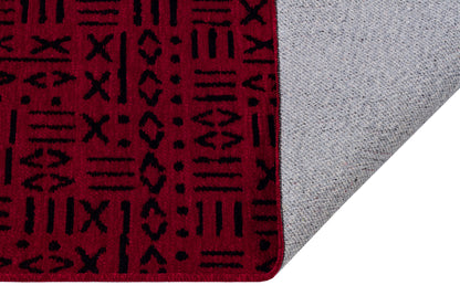Red Geometric Tribal Area Rug, Boho Ethnic Living Room Carpet