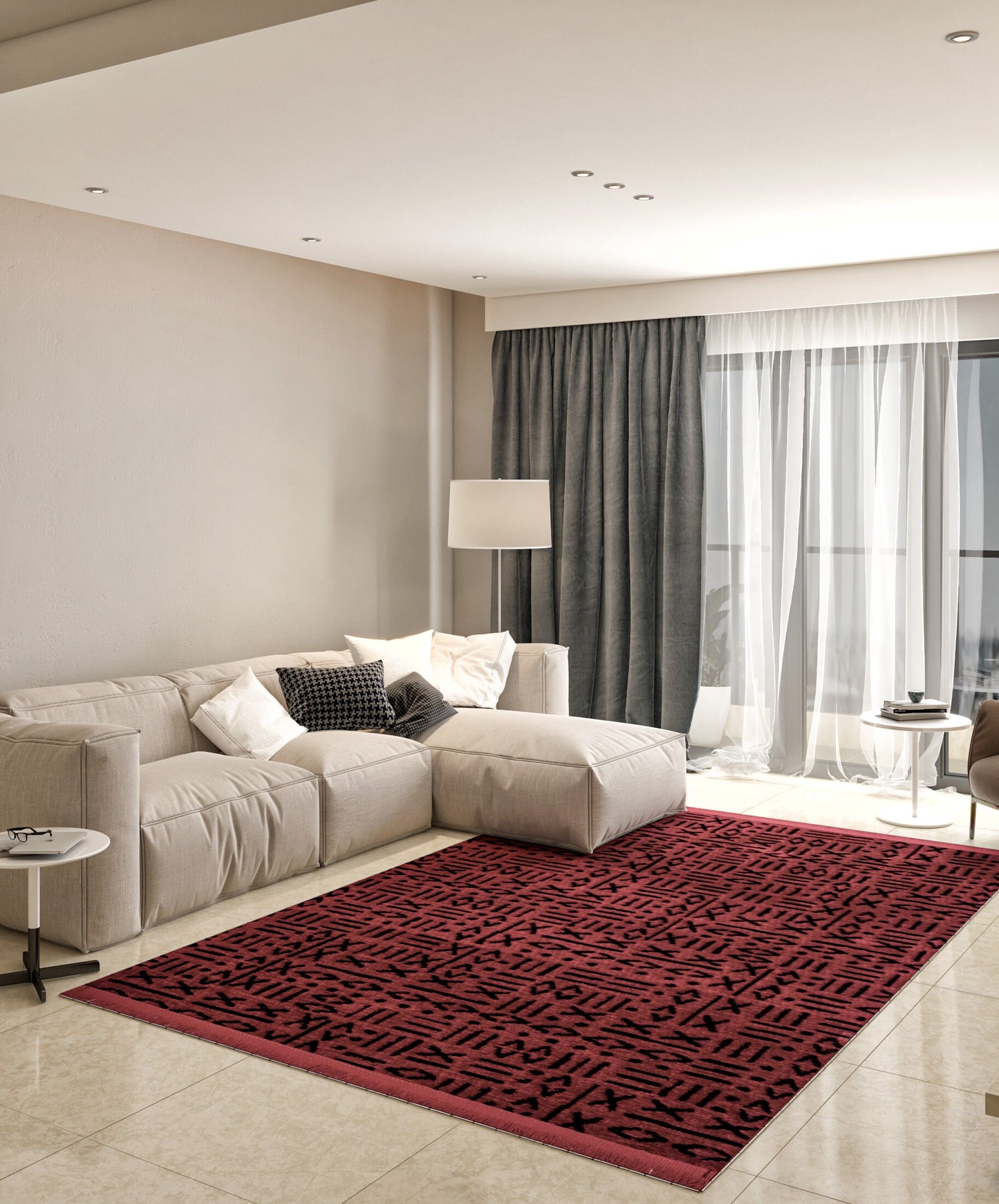 Red Geometric Tribal Area Rug, Boho Ethnic Living Room Carpet