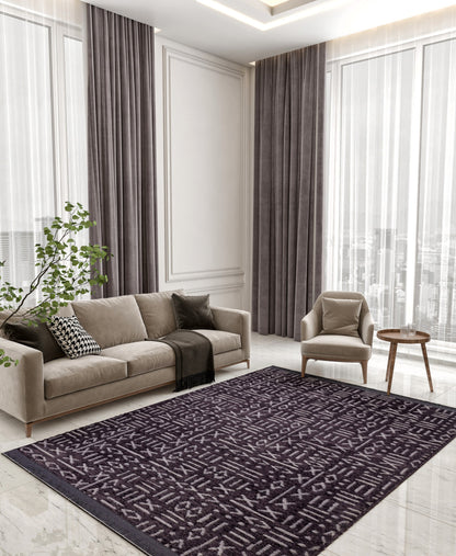Charcoal Boho Runner Rug – Tribal Geometric Pattern, Fringe, Non-Slip (Machine Washable)