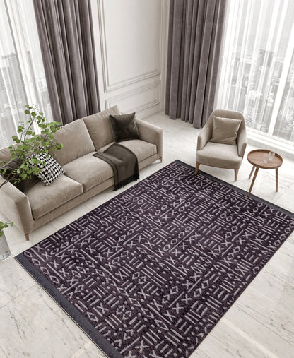 Charcoal Boho Runner Rug – Tribal Geometric Pattern, Fringe, Non-Slip (Machine Washable)