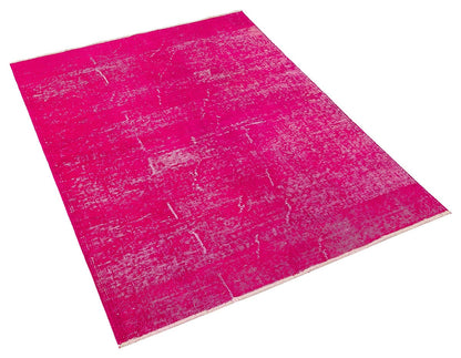 Handmade Pink Wool Rug: Vintage carpet (3'6''x4'11''ft)